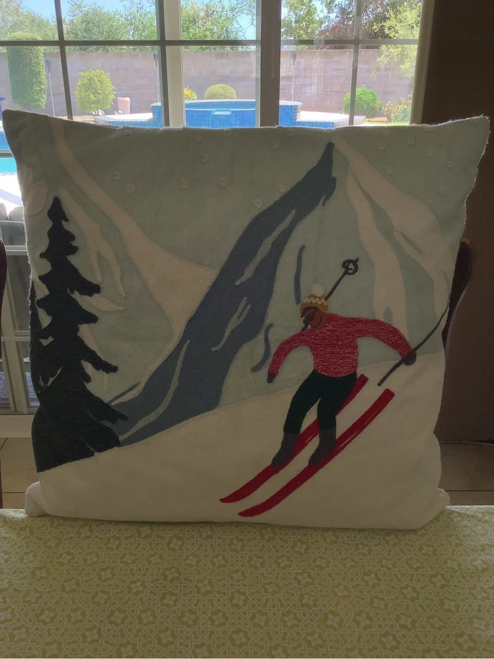 West Elm Skiing Applique Pillow - Throw Pillow | Skier Snow Mountain
